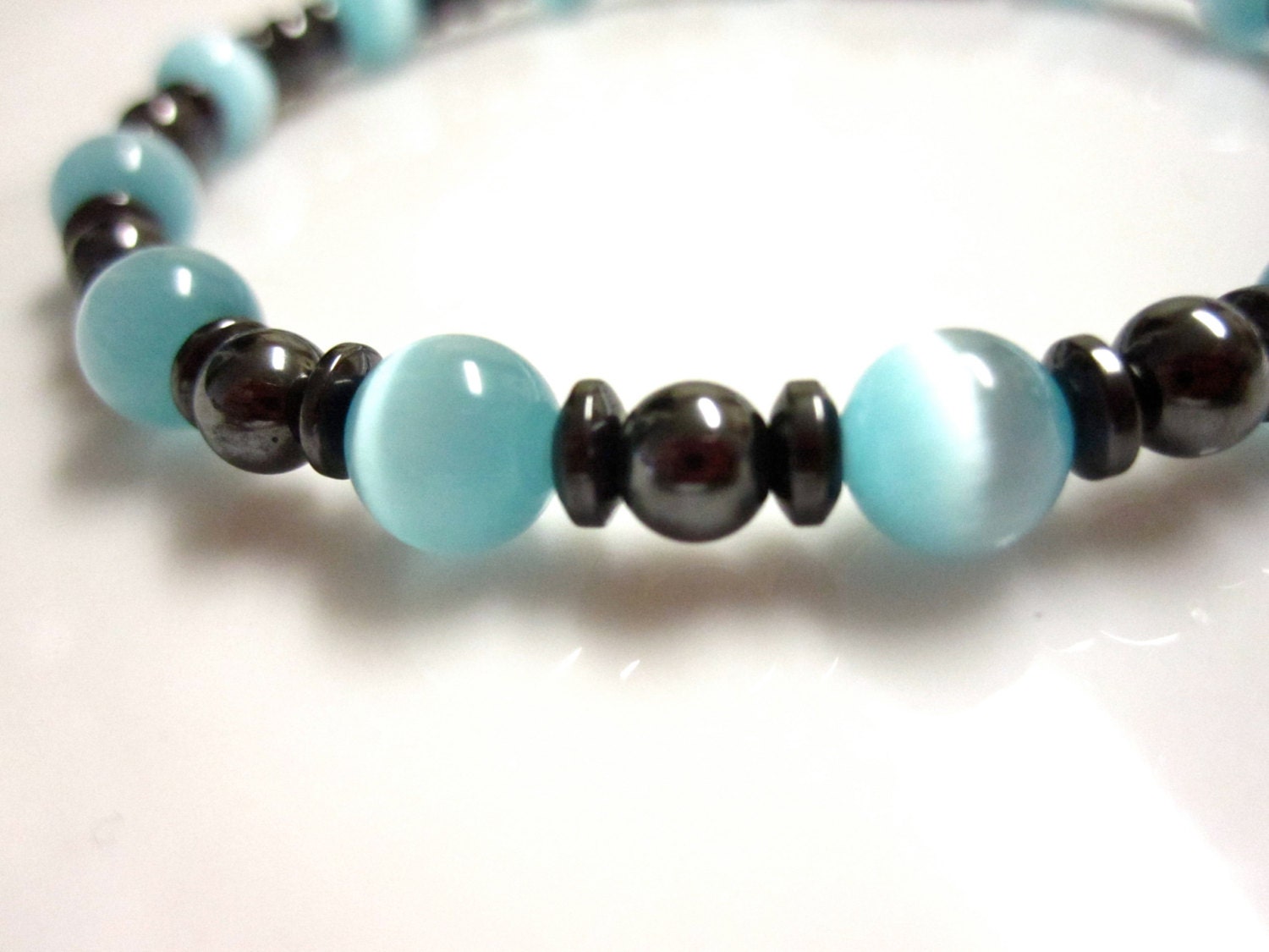 Magnetic Hematite Bracelet, Blue Cats Eye, Magnetic Bracelet, Bridesmaid Gift