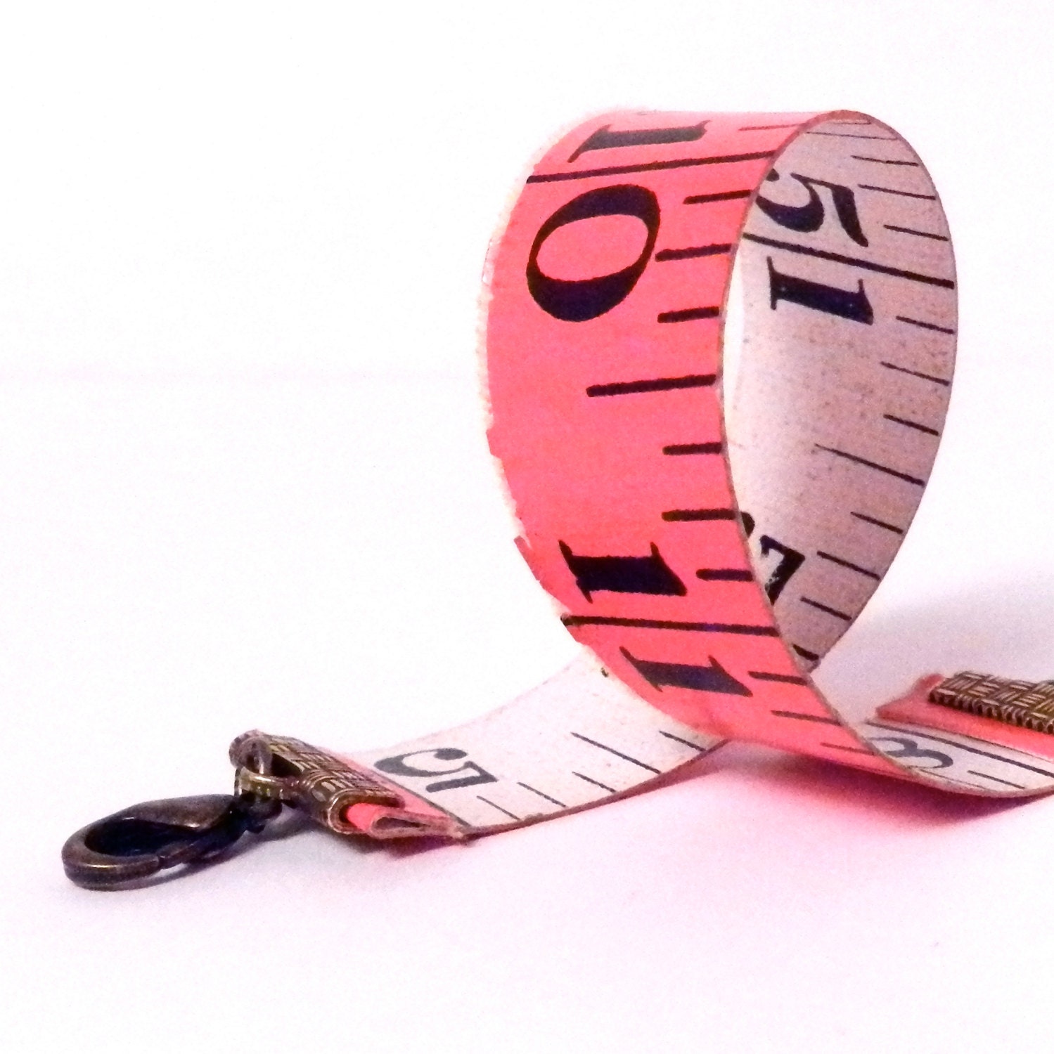 Vintage Measuring Tape Bracelet - Reversible - Bright Red & White - Antique Brass