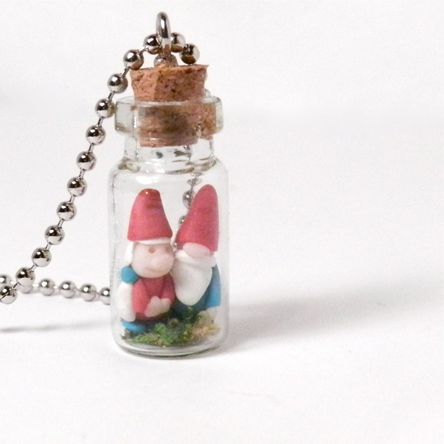 Gnome Love Like Our Love - Tiny Terrarium Necklace with Loving Garden Gnome Couple