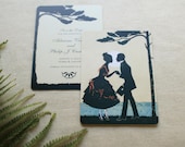 100 Custom Vintage Save the Dates or Vintage Wedding Invitations Seaside Silhouette