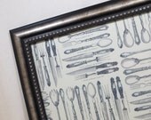Wall Decor - Magnet Board - Dry Erase Board - Magnetic Board - Framed Bulletin Board - Black and White Flatware Design - Includes magnets