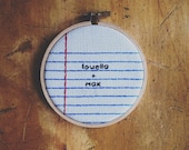 Custom Notebook Lined Paper Cross Stitch Embroidery Wall Hanging with Names for Wedding or Anniversary