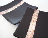 SUSHI PLATES - Black and Red Fused Glass Sushi Plates, Snack Plate, Cheese Plate, Dessert Plates - Set of 2
