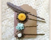 Feather and Flower Hairpin Set