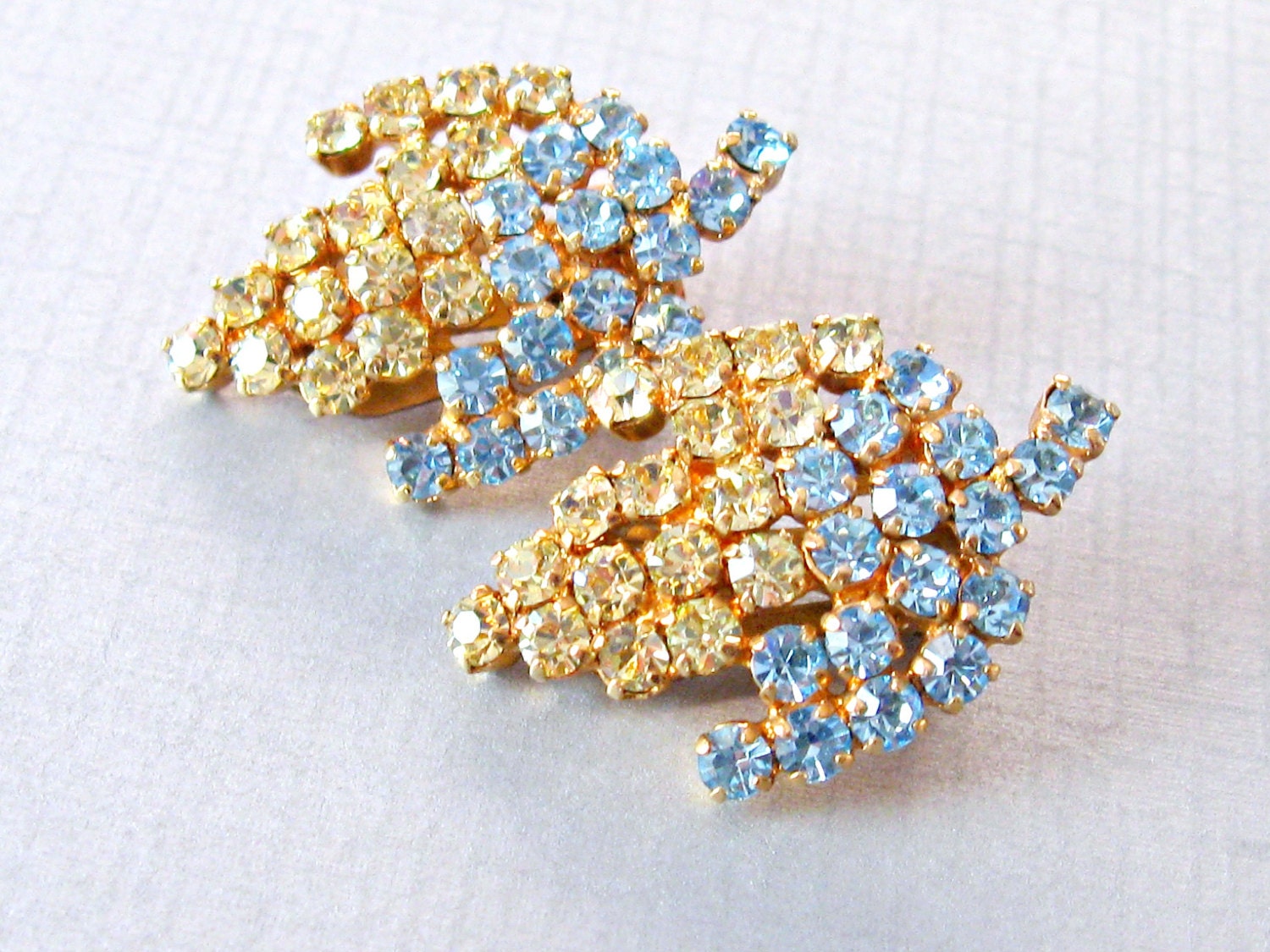 Vintage Signed Austria Floral Rhinestone Earrings