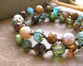 Bohemian knotted bracelet - Mermaid Tears - friendship beach bracelet jewelry, pearls, chartreuse, sage amber stacking beach jewelry boho