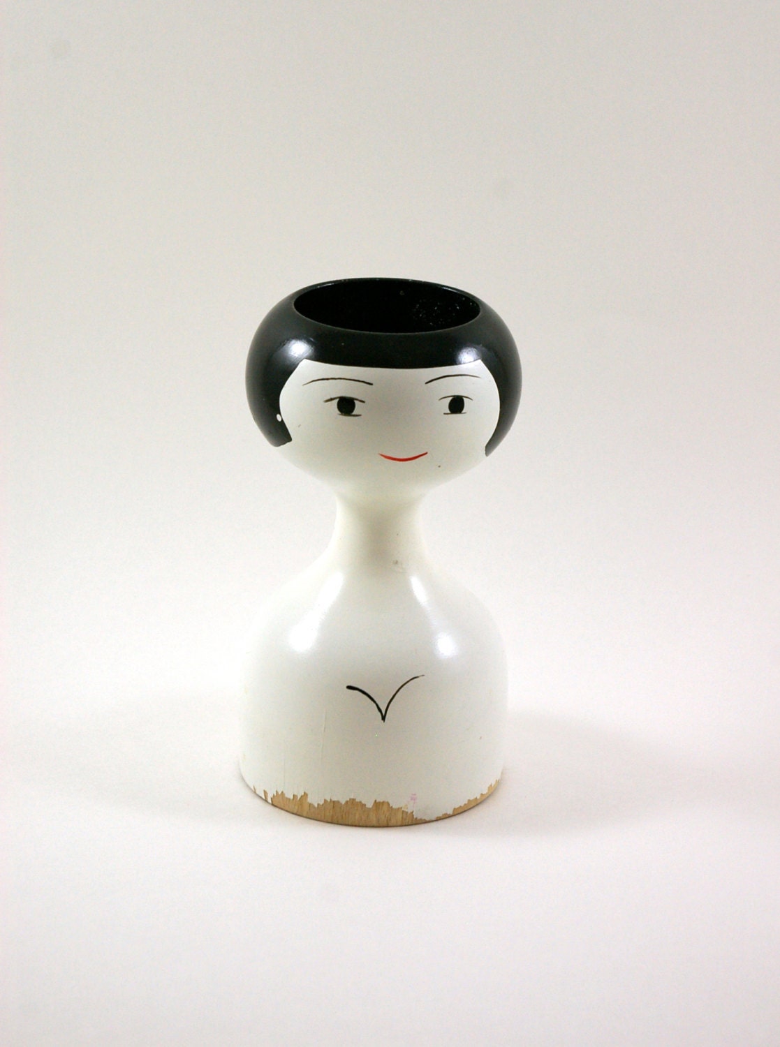 Turned Wood Woman Candle Holder -- Made in Denmark -- Hourglass Figural