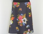 floral bouquet on grey retro inspired print aline skirt from Wanderlust by Miss Fancypants - light weight 100% cotton