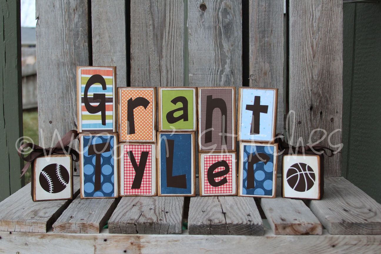 Personalized Name Wood Block Set . . . great for wedding home decor primitive gift boy girl family personalized wood sign