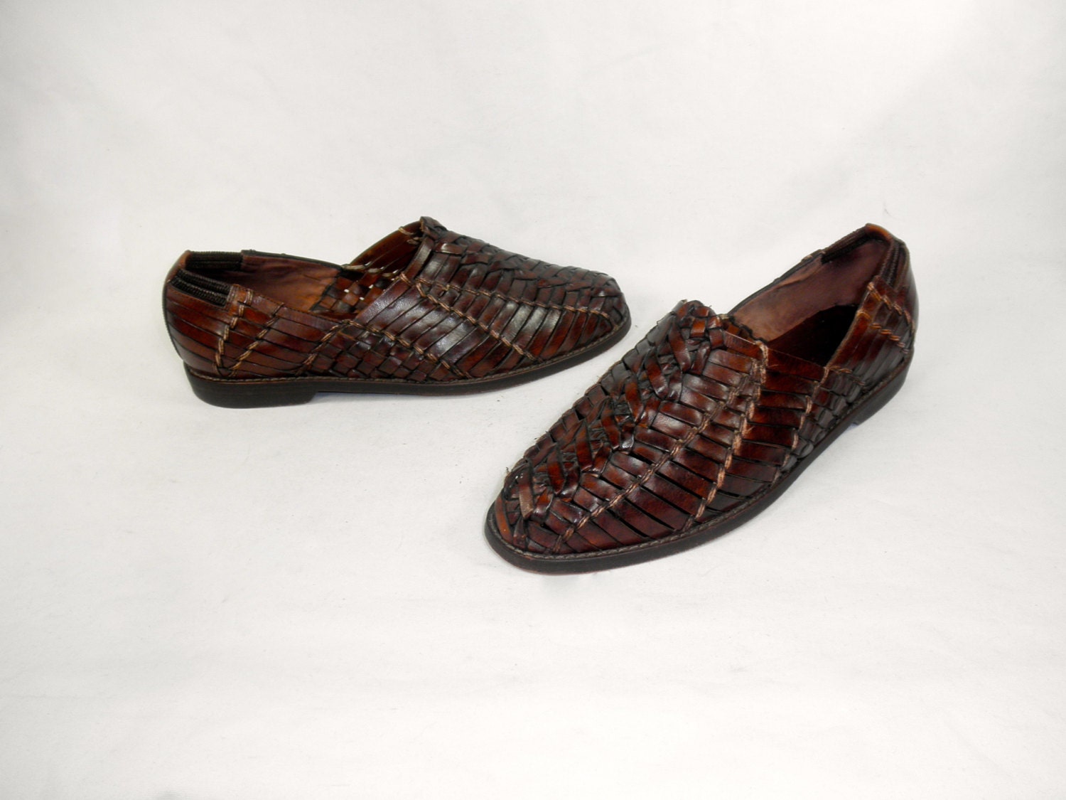 1980's Leather Sandals // Cole Haan Basket Woven Shoes // Genuine Leather Sandals // Boho Flats // Size 8 1/2 M