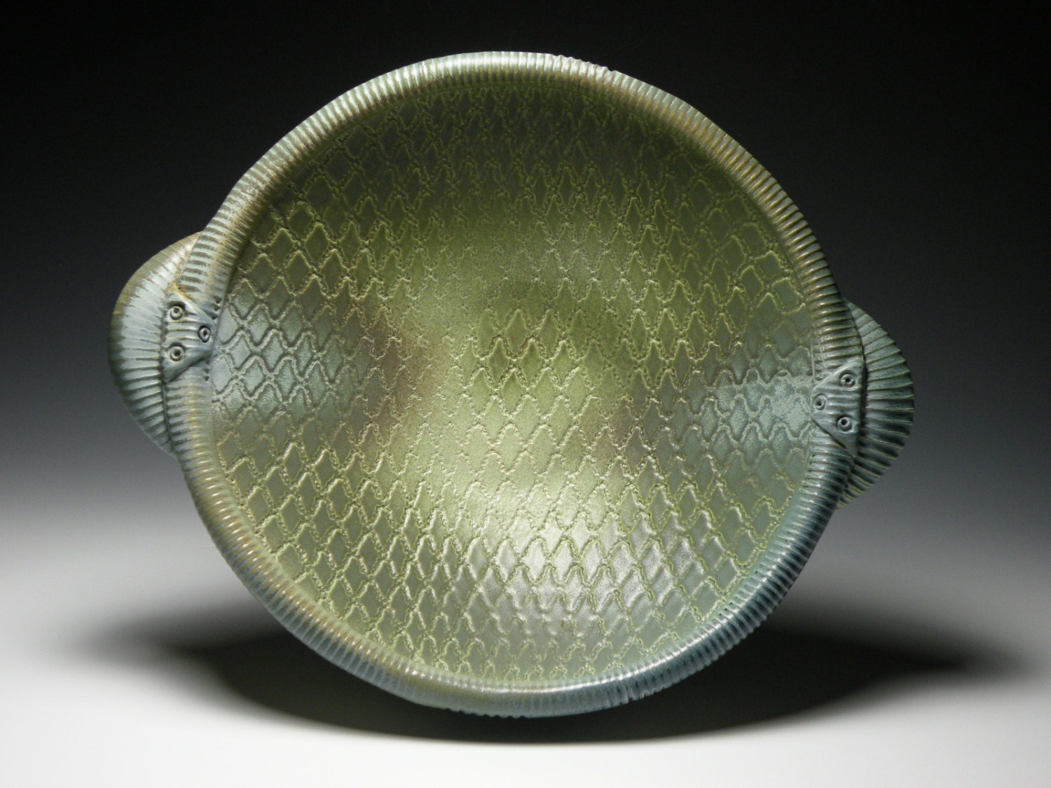Handmade Footed Green Serving Bowl