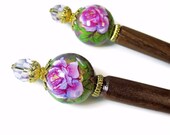 Hairsticks, Flower Hair Sticks, Pink Rose, Purple