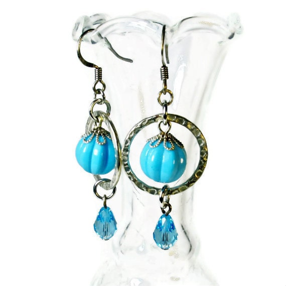 Modern Dangle Earrings in Aqua Blue