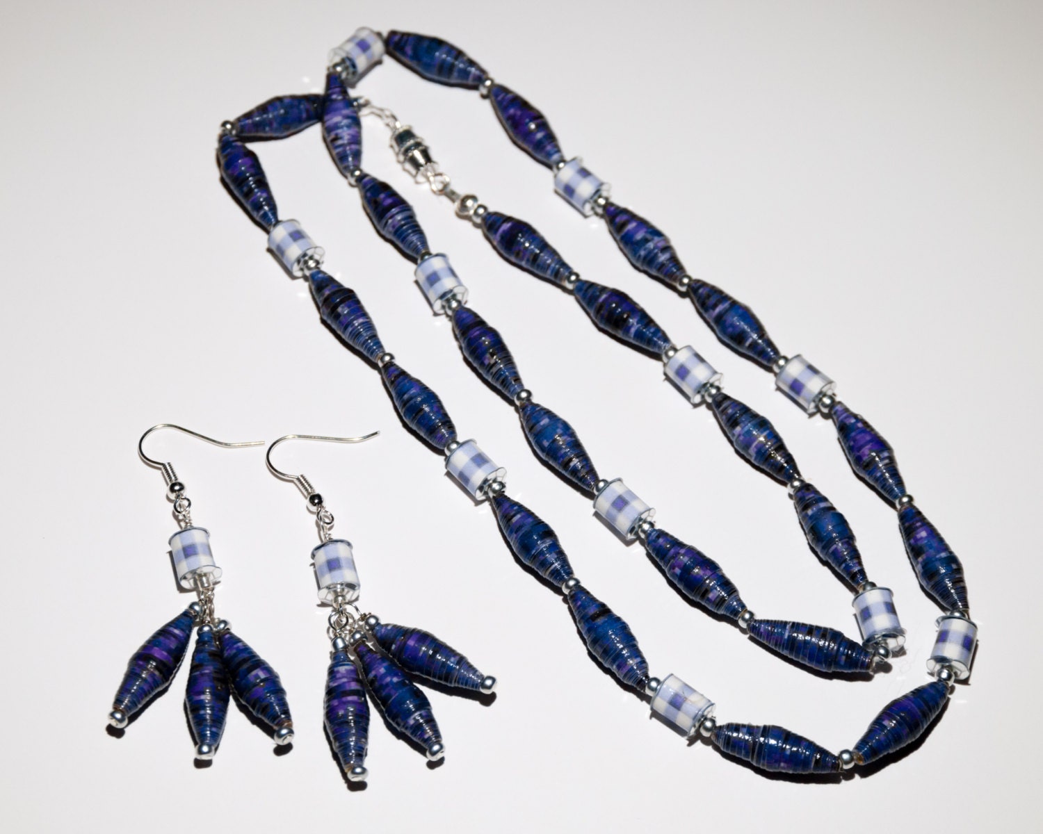 Eco Friendly Dark Purple Necklace and Earrings Set from Paper Beads