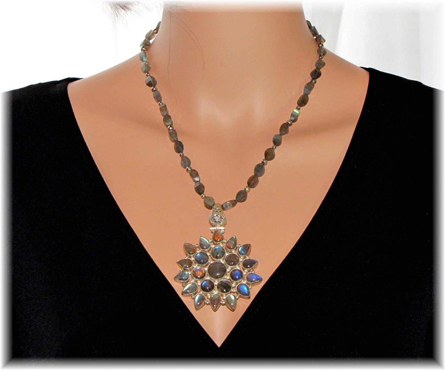 Labradorite Stone Necklace & Pendant Set