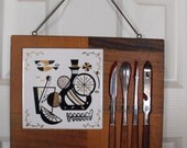 70's cocktail prep board and utensils