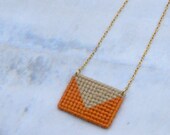 Geometric Envelope Necklace, Burnt Orange and Beige , Tapestry Pendant