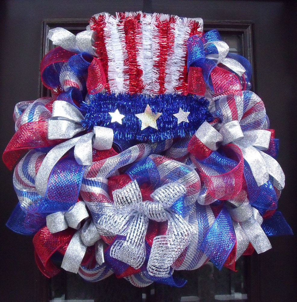 Patriotic Door Wreaths, Uncle Sam Wreath, 4th of July Door Decorations, 4th of July Deco Mesh Wreaths