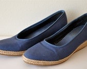 Vintage Nautical Blue Canvas Wedge Shoes sz. 7.5