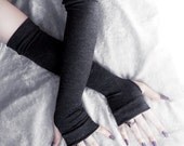 Obsidian Arm Warmers - Dark Heather Charcoal Grey Cotton - Gothic Belly Dance Tribal Vampire Chic Classic Bohemian Cycling Light Gaia Yoga