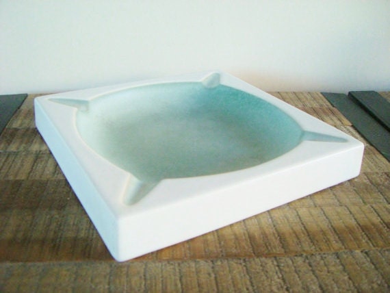 Vintage Large Square Blue and White Hyalyn Porcelain Ashtray