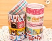 Set of 10 Rolls Kawaii Japanese Diy Deco Tape -  5m per tape (pink lace ,check, paris tower, bear,cat)