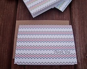 Chevron Thank You Cards - Chevron Thank You Notes, Modern Thank You Card Set Color Choice, Red Blue Grey Aqua Lime Orange Yellow