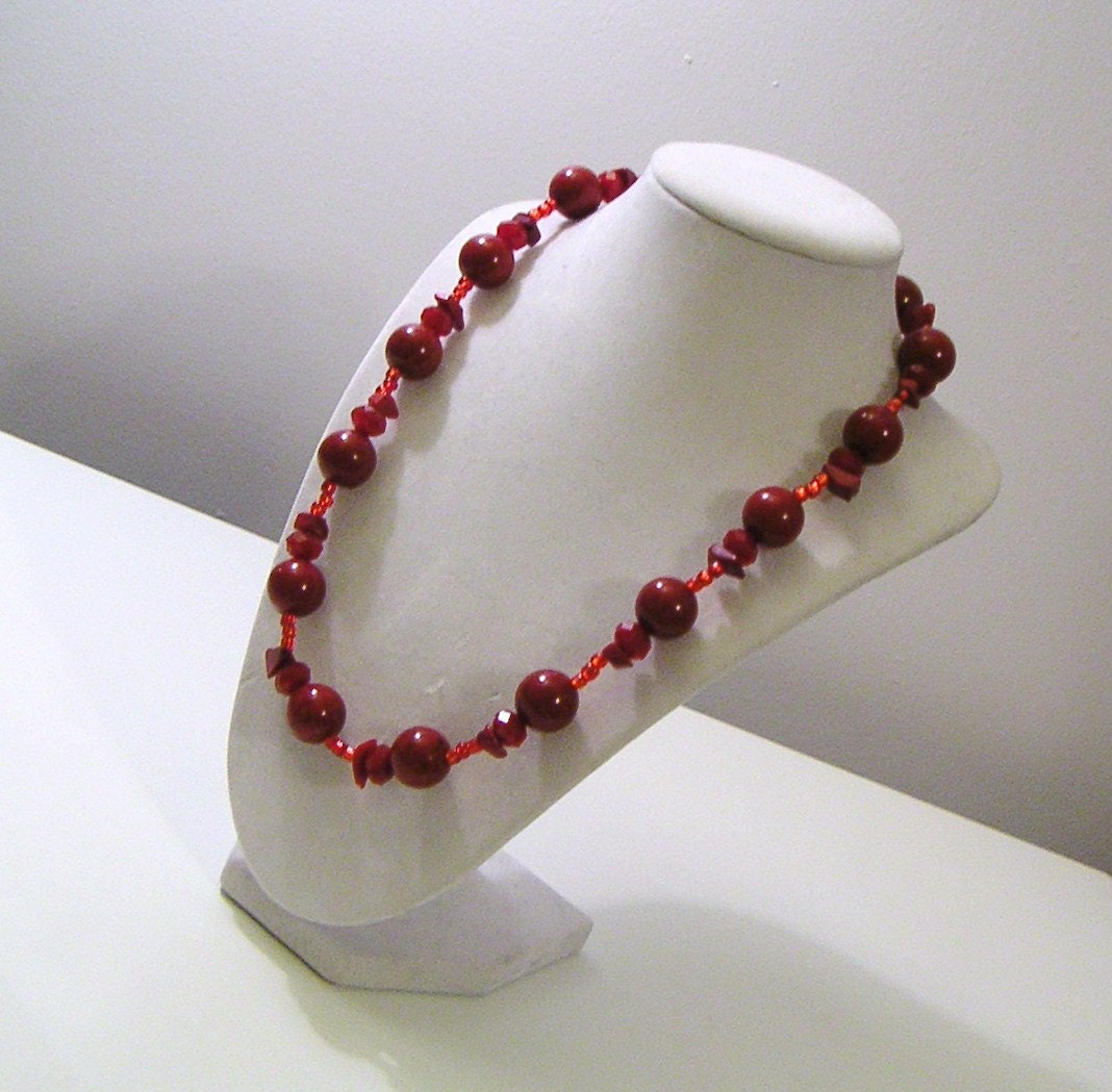 Red Crackled Globes and Chinese Crystal Necklace and Earrings Jewelry Set