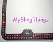 Rose AB Iridescent Pink Crystal BLING Inset / Embedded Rhinestone on Black License Plate Frame handmade with 100% Swarovski Elements - 2 Row