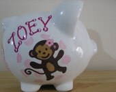 Personalized Large Piggy Bank Carter's Jungle Jill- Monkey Giraffe Zebra-Newborns,Girls, Flower Girl,Baby Shower Gift Centerpiece
