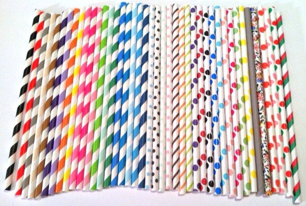 30 Biodegradable Paper Straws with a printable PDF pennant that you can customize.... You choose the colors ... over 40 styles
