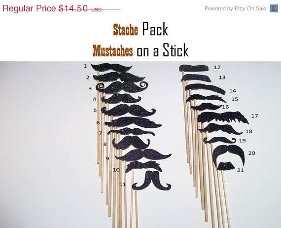 BIG SALE NOW Mustache on a Stick  Photo Booth Prop Set of 18 Party Diy Kit