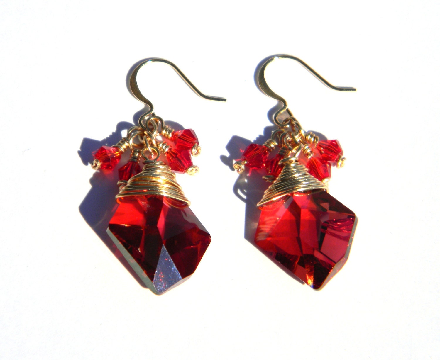 Magma Red Swarovski Crystal Dangle Earrings - Wire Wrapped - 20 mm Crystal - Harry Potter Sorcerer's Stone - Gifts Under 25, 50