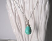 Wire Wrapped Natural Turquoise Sterling Necklace, Czech Glass Beads, SUMMER Style,