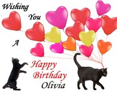 Personalized Birthday Card- Black Cats and Balloons