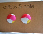 Medium Fabric Button Earrings Red Pink & White Studs