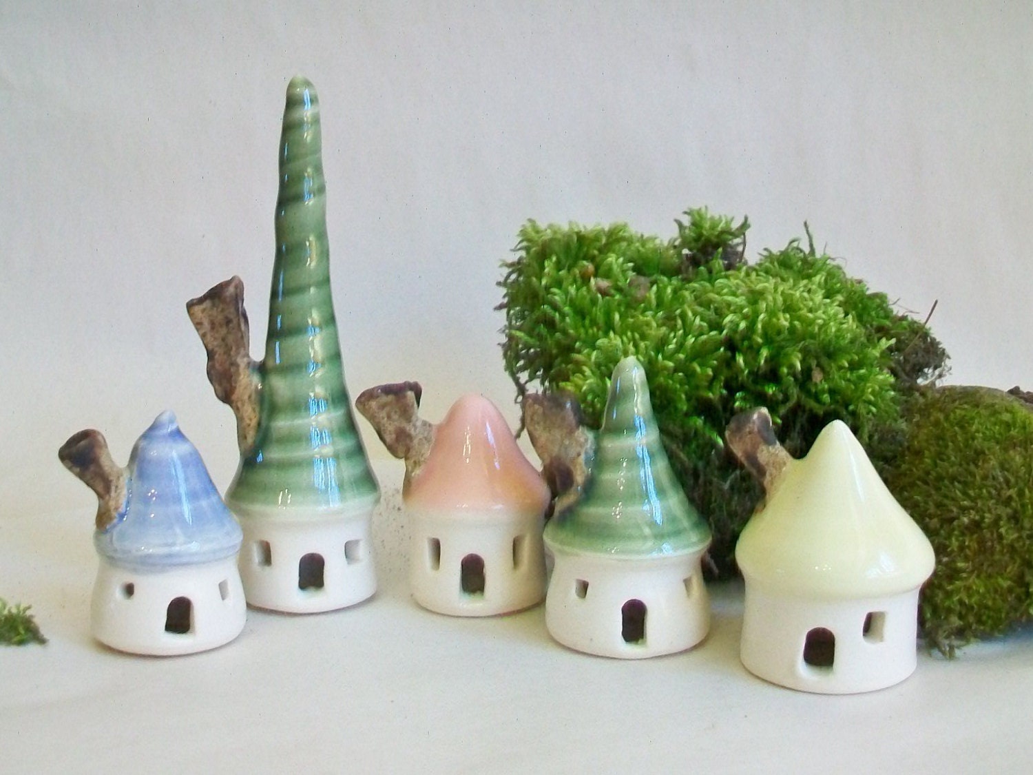 Mini Houses - Pastels - Set of 5 - Handmade, Wheel Thrown