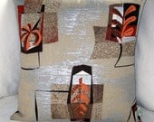 Retro Throw Pillow --  Vintage Barkcloth - Orange, Rust Brown and Taupe Mid-Century Modern -- Pillow Cover for 18" x 18" insert