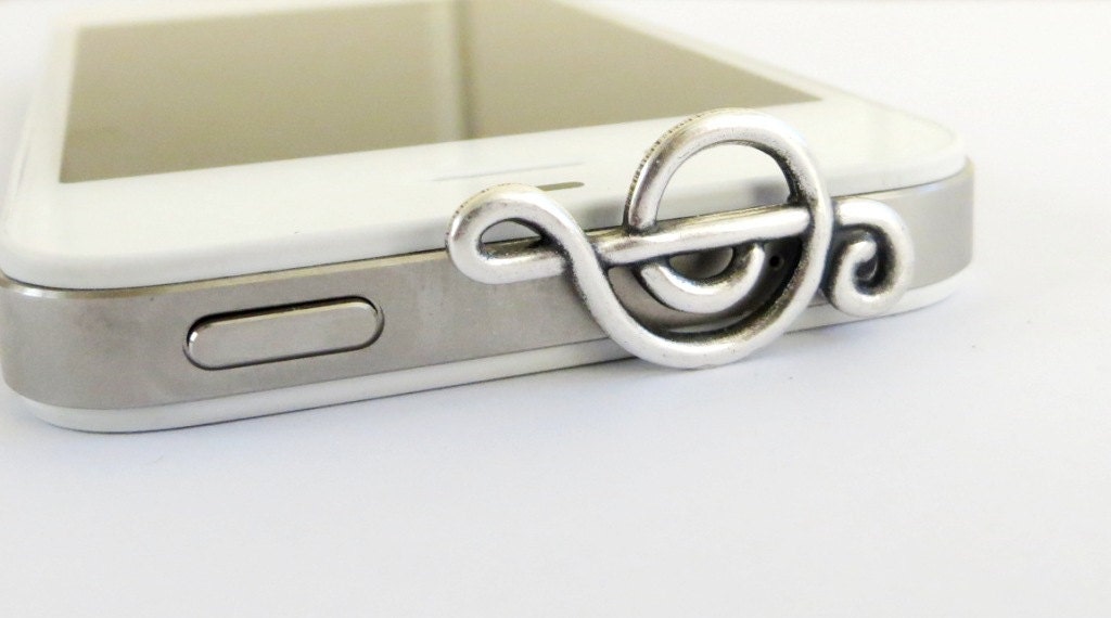 Music Note Cell & iPhone Dust Plug- Universal Headphone Jack Anti Dust Plug- Cellphone/ iPhone Accessories- Silver