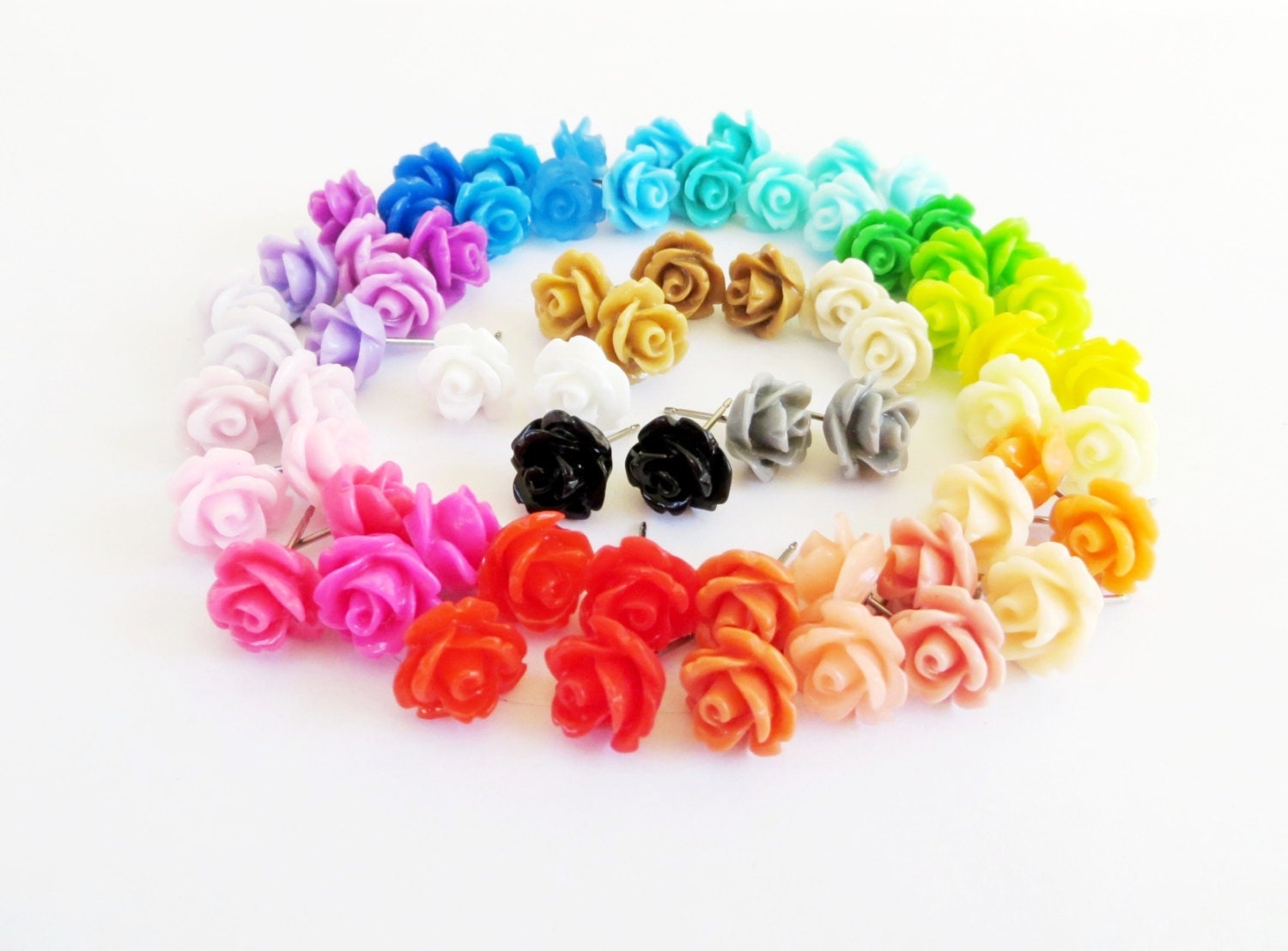 4 Pairs Rose Stud Earrings- Choose Your Own Colors- 10mm Rose Post Earrings