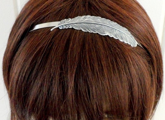 Steampunk Feather headband- Metal Headband- Silver Feather- Twilight Inspired- Breaking Dawn