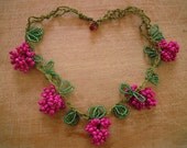 beaded necklace, pink and green
