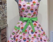 Sweetheart Hostess Apron-Cupcakes on Pink-Full of Twirl Flounce-With a hint of Lime