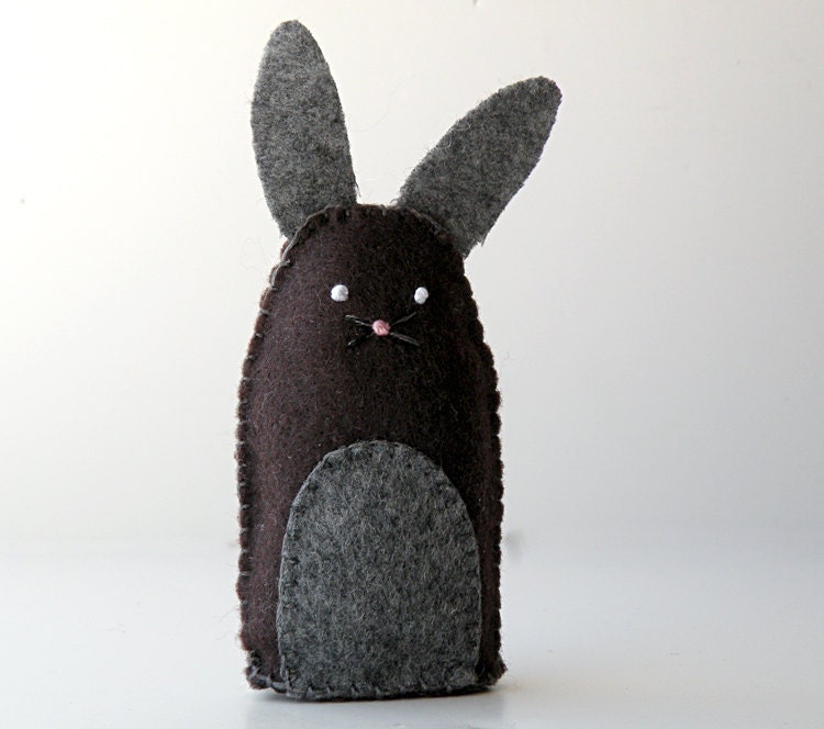 Three small felt rabbits - gray, cream and brown
