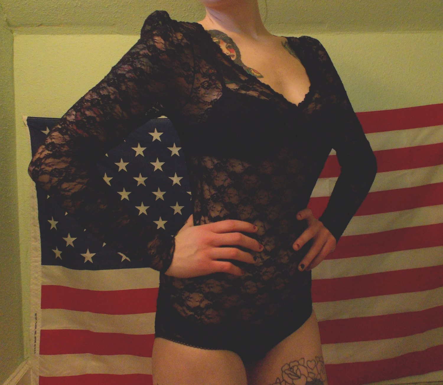 Beautiful Sheer Lace Leotard - Women's Size Medium