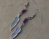 Purple and Pink Glass Bead Feather Earrings