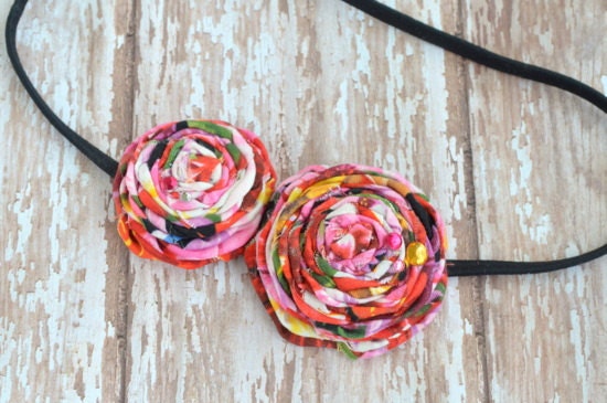 Pink Blast Double Rolled Rosette Headband