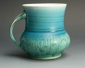 Handmade porcelain coffee mug or tea cup turquoise and blue - 988