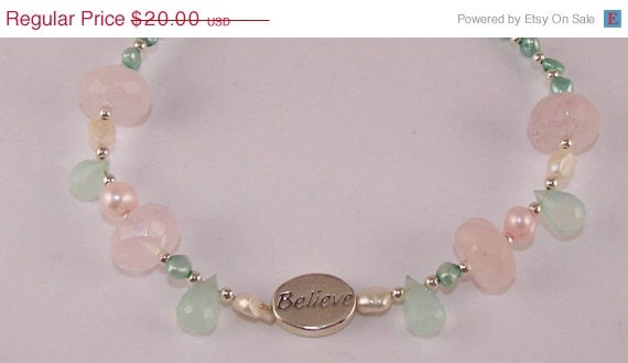 Sale 10% Off Alexandrite Rose Quarts and Pearl Sterling silver Believe Message bead Bracelet Gift Wedding Communion Fantasy