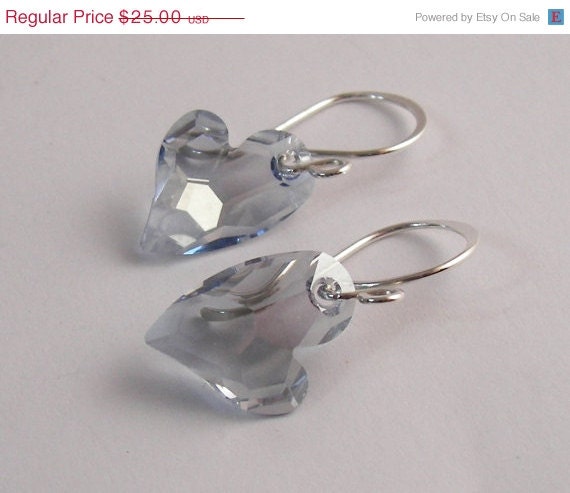 Sale 10% Off Swarovski Crystal Devoted 2 You Blue Shade 17mm Sterling Silver Hand Made Elegant Earring Wire